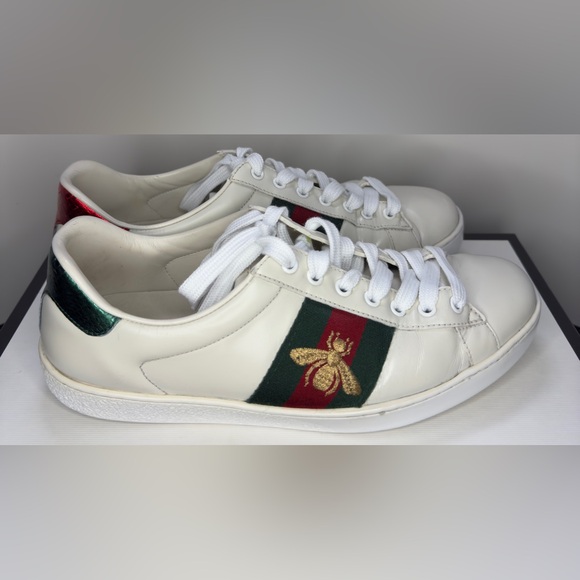 GUCCI Men's Ace White Leather Bee Embroidered Sneaker - Picture 7 of 11